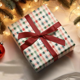 柔らかい常緑ギンガムモノグラム ラッピングペーパーシート