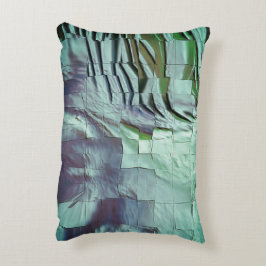 柔らかい彫刻とサテンと灰色がかった緑のモザイク アクセントクッション