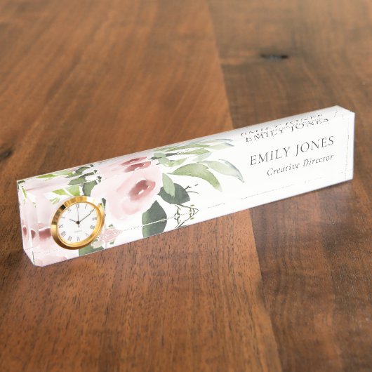 柔らかい微妙なカラー洗浄赤面ピンクフローラ束 デスクネームプレート (側面)