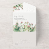 柔らかい微妙なピンクの水カラーフローラ庭園の結婚式 オールインワン招待状 (外側)