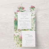 柔らかい微妙なピンクの水カラーフローラ庭園の結婚式 オールインワン招待状 (内側)