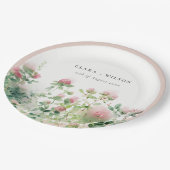 柔らかい微妙なピンクの水カラーフローラ庭園の結婚式 ペーパープレート (アングル)