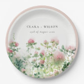 柔らかい微妙なピンクの水カラーフローラ庭園の結婚式 ペーパープレート (正面)