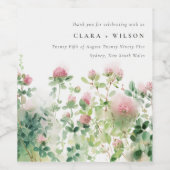 柔らかい微妙なピンクの水カラーフローラ庭園の結婚式 ワインラベル (シングルラベル)