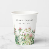 柔らかい微妙なピンクの水カラーフローラ庭園の結婚式 紙コップ (裏面)