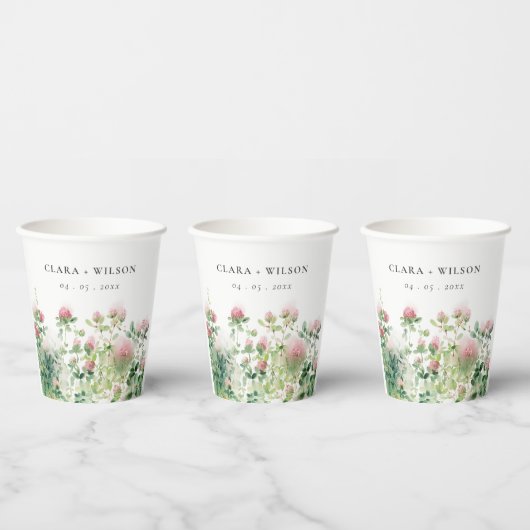 柔らかい微妙なピンクの水カラーフローラ庭園の結婚式 紙コップ (複数)