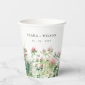 柔らかい微妙なピンクの水カラーフローラ庭園の結婚式 紙コップ (正面)