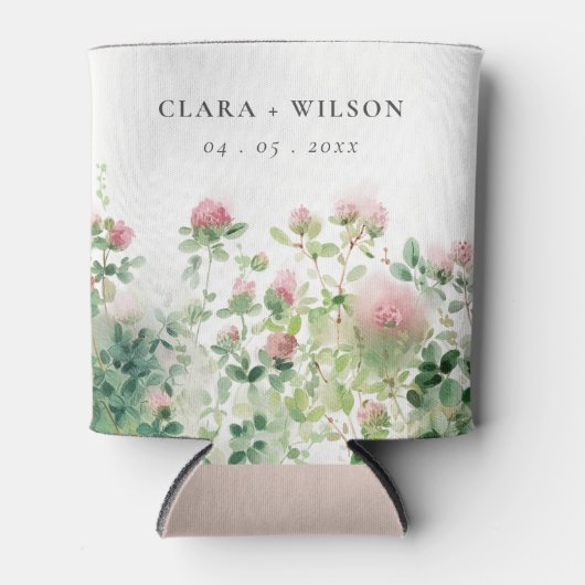 柔らかい微妙なピンクの水カラーフローラ庭園の結婚式 缶クーラー (正面)