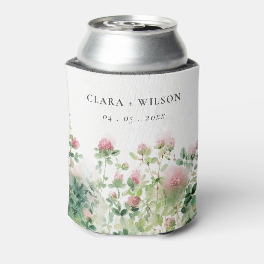 柔らかい微妙なピンクの水カラーフローラ庭園の結婚式 缶クーラー (缶裏面)