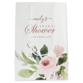 柔らかい微妙なフローラ赤面ピンクローズブライダルシャワー ミディアムペーパーバッグ (裏面)