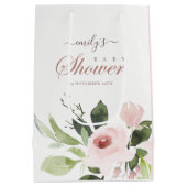 柔らかい微妙なフローラ赤面ピンクローズベビーシャワー ミディアムペーパーバッグ (裏面)