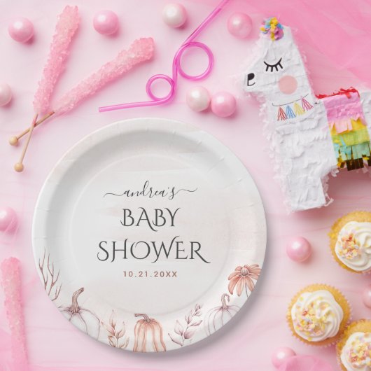 柔らかい暖かいトーン繊細なカボチャ秋ベビーシャワー ペーパープレート (パーティー)