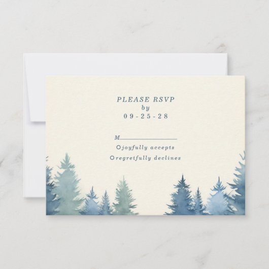 柔らかい松の木の緑の結婚式の出欠 出欠カード (正面)