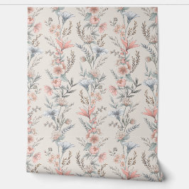 柔らかい桃と青い花のチェーン 壁紙