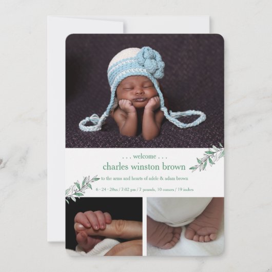 柔らかい歓迎された写真の誕生の発表 案内状 (正面)