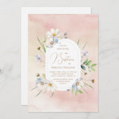 柔らかい水の上に繊細な花バプテスマ 招待状 (正面/裏面)