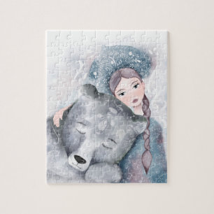 柔らかい水の色のブットで雪の女王とホッキョクグマ ジグソーパズル