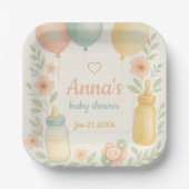 柔らかい水の色のベビーシャワー ペーパープレート (正面)
