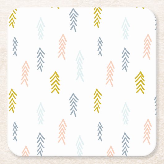 柔らかい水の色の山形のパターン スクエアペーパーコースター (正面)