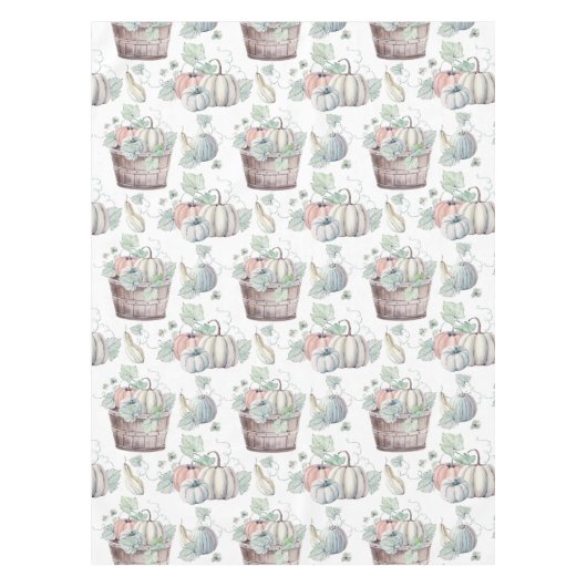 柔らかい水の色の木製バケットのカボチャ テーブルクロス (正面)