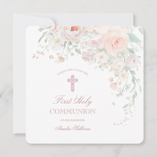 柔らかい水の色の花の最初のコミュニティ 招待状 (正面)