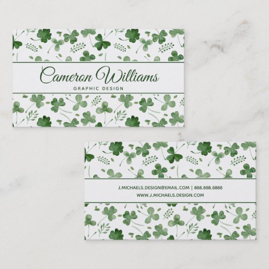 柔らかい水彩画のシャムロックパターン 名刺 (正面/裏面)