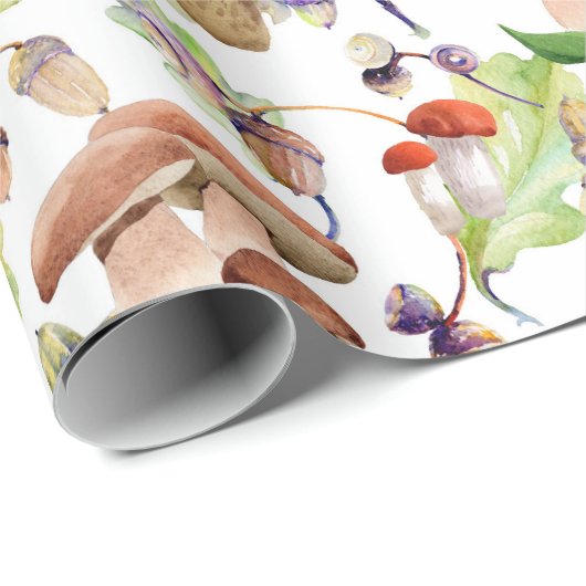 柔らかい水彩画パターンのきのこ ラッピングペーパー (ロールコーナー)