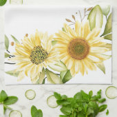 柔らかい水色のひまわり キッチンタオル (折り畳み)