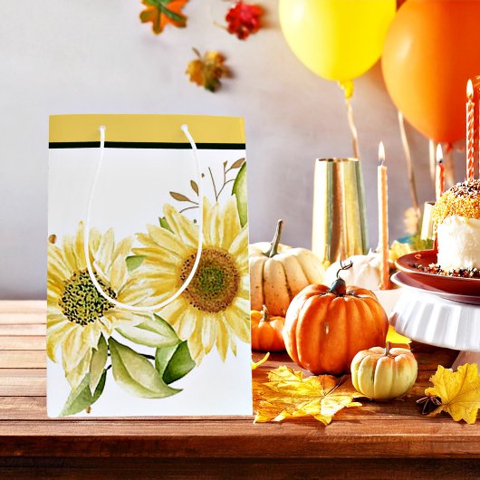 柔らかい水色のひまわり ミディアムペーパーバッグ