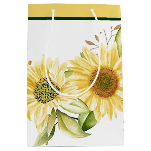 柔らかい水色のひまわり ミディアムペーパーバッグ (正面)