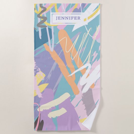 柔らかい水色のブラシストロークの背芸術的景 ビーチタオル (正面)