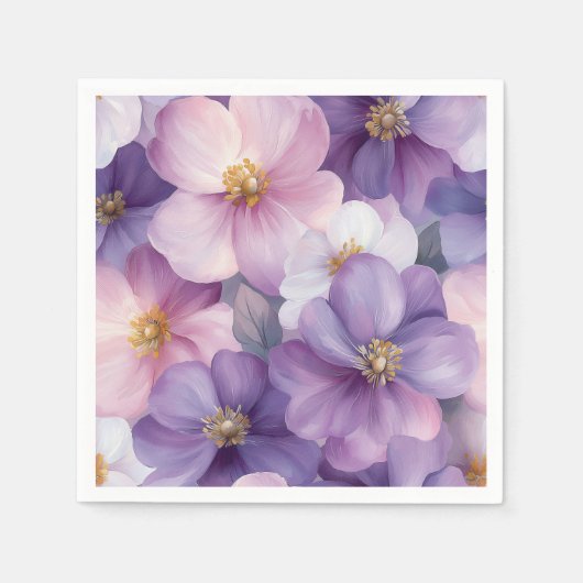 柔らかい水色の繊細な花模様 スタンダードカクテルナプキン (正面)