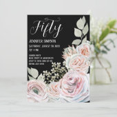 柔らかい水色の繊細な花黒誕生日 招待状 (スタンド正面)