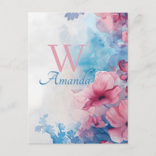 柔らかい水色の花(ピンクとブルー) ポストカード (正面)