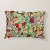 柔らかい波線をカラフル持つ赤い花柄 アクセントクッション (裏面)