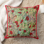 柔らかい波線をカラフル持つ赤い花柄 クッション (ブランケット)