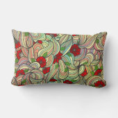 柔らかい波線をカラフル持つ赤い花柄 ランバークッション (裏面)