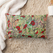 柔らかい波線をカラフル持つ赤い花柄 ランバークッション (ブランケット)