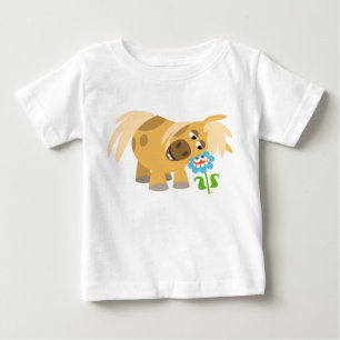 柔らかい漫画のポニーと花のベビーTシャツ ベビーTシャツ