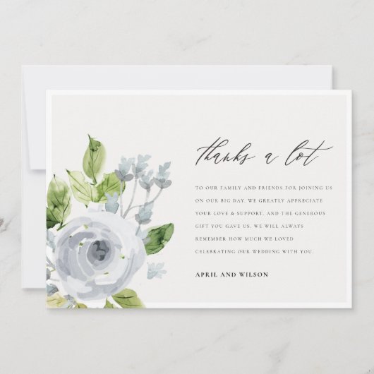 柔らかい濃い青の水の色のフローラありがとう サンキューカード (正面)