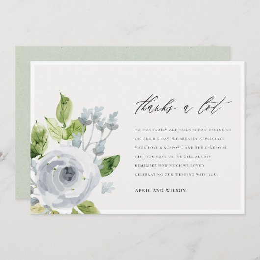 柔らかい濃い青の水の色のフローラありがとう サンキューカード (正面/裏面)