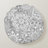 柔らかい灰色と白のマンダラパターン ラウンドクッション (裏面)