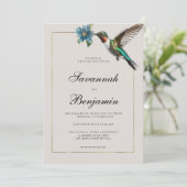 柔らかい灰色の金ゴールドカラフルハミングバ結婚ード 招待状 (スタンド正面)