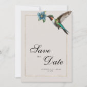 柔らかい灰陰のカラフルハミングバード日付を保存 招待状 (正面)