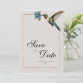 柔らかい灰陰のカラフルハミングバード日付を保存 招待状 (スタンド正面)