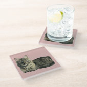 柔らかい猫の水彩画の絵画 ガラスコースター (アングル)