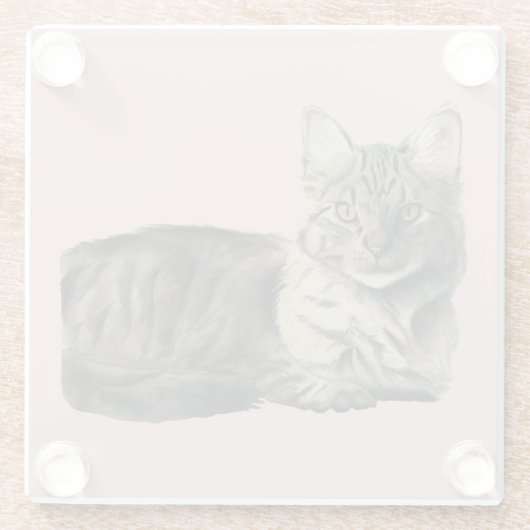 柔らかい猫の水彩画の絵画 ガラスコースター (裏面)