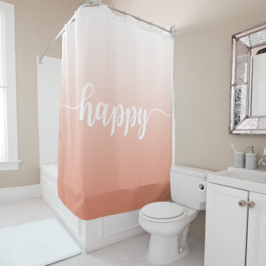 柔らかい珊瑚の手書きの幸せな引用文のシャワー・カーテン シャワーカーテン (インサイチュ)