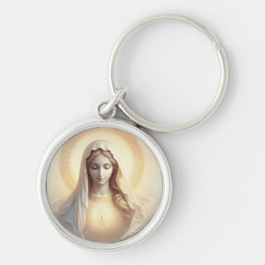 柔らかい白い色調の母マリア キーホルダー (正面)