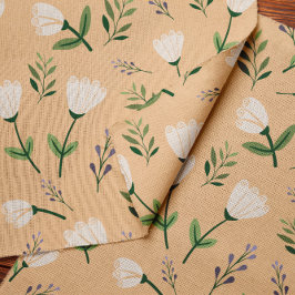 柔らかい白い花を持つバニラ生地 ファブリック